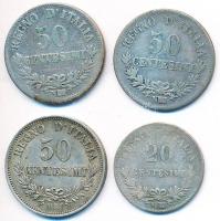 Olaszország 1863M-BN 20c Ag + 1863-1867. 50c Ag (3x) T:2,2-,3 Italy 1863M-BN 20 Centesimi Ag + 1863-1867. 50 Centesimi Ag (3x) C:XF,VF,F
