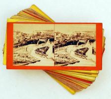 cca 1880 31 db régi látnivalókat ábrázoló sztereófotó, 18x9 cm