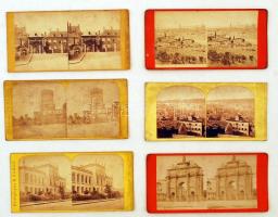 cca 1880 31 db régi látnivalókat ábrázoló sztereófotó, 18x9 cm