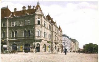 Szeged, Horthy Miklós utca, Berger testvérek Rt., Kárpitos, Fleissig Dezső boltja, étterem (fa)