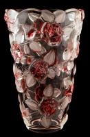 1 db rózsamintás csiszolt üveg váza, jelzés nélkül, hibátlan (d: 14,5 cm, m: 24,5 cm) + 1 db rózsami...