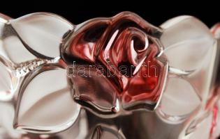 1 db rózsamintás csiszolt üveg váza, jelzés nélkül, hibátlan (d: 14,5 cm, m: 24,5 cm) + 1 db rózsami...