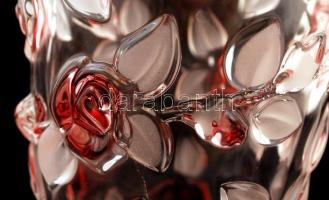 1 db rózsamintás csiszolt üveg váza, jelzés nélkül, hibátlan (d: 14,5 cm, m: 24,5 cm) + 1 db rózsami...