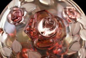 1 db rózsamintás csiszolt üveg váza, jelzés nélkül, hibátlan (d: 14,5 cm, m: 24,5 cm) + 1 db rózsami...