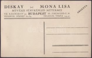 cca 1930 Férfi népviseletben, Diskay művészi fényképészete, fotólap, 9x14 cm
