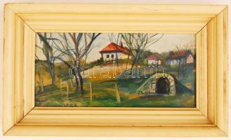 Gera Éva (1923-1996): Borospince. Olaj, farost, jelzett, keretben, 12×24 cm