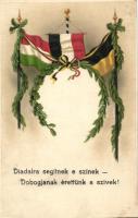 Viribus Unitis flags, military propaganda, litho