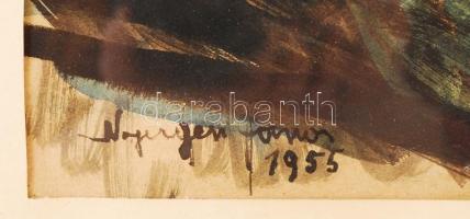 Nyergesi János (1923-1996): Panoráma a dombról. Akvarell, papír, jelzett, üvegezett keretben, 28×41 ...