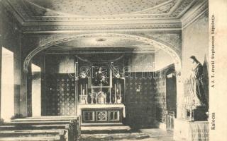 Kalocsa, a J.T. érseki Stephaneum kápolnája, hátoldalon Mária Kongregáció meghívás, kiadja Jurcsó Antal