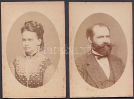 cca 1870 Werfer Károly kassai nyomdász és felesége, 2 db keményhátú fotó, 6x10 cm