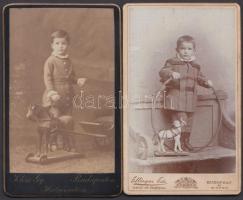 cca 1880 Gyerekek játékokkal, 2 db keményhátú fotó, 6x10 cm