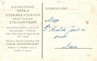 Baldócfürdő, Tátrai gyermeknyaraló, Gábor nevelőintézet reklám a hátoldalon / children's summer...