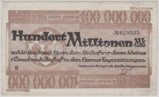 Németország / Weimari Köztársaság / Essen 1923. 100.000.000M T:III Germany / Weimar Republic / Essen 1923. 100.000.000 Mark C:F