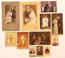 cca 1890-1900 12 db régi keményhátú fotó, 6x10 és 17x28 cm közötti méretekben