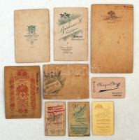 cca 1890-1900 12 db régi keményhátú fotó, 6x10 és 17x28 cm közötti méretekben
