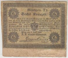 1849. 6Kr "K. K. Hauptmünzamt Münzschein" T:III- ly. Austrian Empire 1849. 6 Kreuzer "K. K. Hauptmünzamt Münzschein" C:VG hole Adamo G84