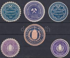 Szénbányák, mélyfúrás, Földhitelintézet 6 db pecsétbélyeg