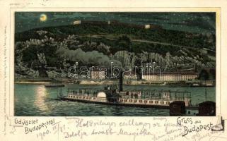 Budapest XI. Gellérthegy, SS Hattyú, este litho (EK)