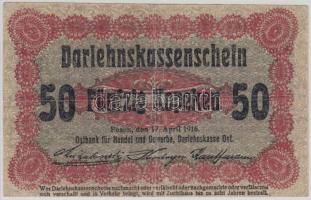 Oroszország/I. világháború/német megszállás/Darlehnskasse Ost. 1916. 50k T:III Russian/First World War/German occupation/Darlehnskasse Ost. 1916. 50 Kopeks C:F