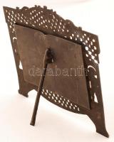 Antik fém asztali fényképtartó, fotóméret 12x8 cm, 18x16 cm