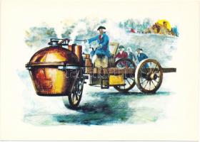 18 db MODERN használatlan motívumlap tokjában, Kondor Lajos szignóval; vonat, gőzmozdony / 18 modern unused motive cards in its case, signed by Lajos Kondor; train, locomotive