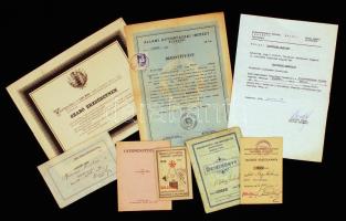 1879-1978 99 év vegyes nyomtatványai 8db: Betétkönyv, Pápuai Szent Antal Árvaház naptára, tűzvédelmi megbízás, Ferencvárosi vasutasok temetkezési egyesülete tagsági igazolvány.