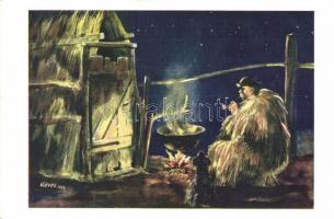 Hortobágy, pásztor, este s: Köves