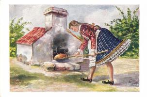 Hungarian folklore from Buják, bread baking, furnace s: Köves