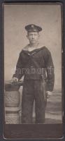 cca 1910-1912 Az SMS Habsburg, a Habsburg-osztályú csatahajók egyikének matróza, keményhátú fotó, 5x12 cm