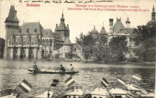 Budapest XIV. Városligeti tó, Vajdahunyad vára (mezőgazdasági múzeum), csónakázók (EK)