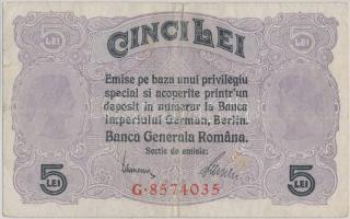 Románia/Német megszállás 1917. 5L T:III Romania/German occupation 1917. 5 Lei C:F Krause M5