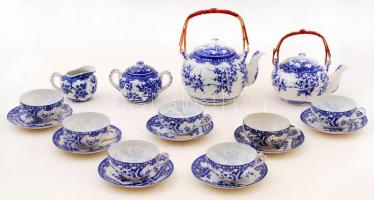 Japán cseresznyevirágos teás készlet, kiöntővel, egy csésze sérült, jelzett