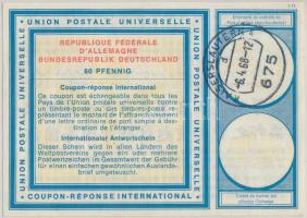 NSZK 1968. 60p "Nemzetközi válaszdíjszelvény" T:I- FRG 1968. 60 Pfennig "International Response Coupon" C:AU