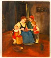 Böhm P. jelzéssel: Anyuka gyerekekkel, olaj, vászon, 60×50 cm