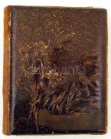 cca 1900 régi fotóalbum, nagyrészt üres, 2 db üdvözlőlappal. Gazdagon díszített vászonkötésben, megviselt állapotban.