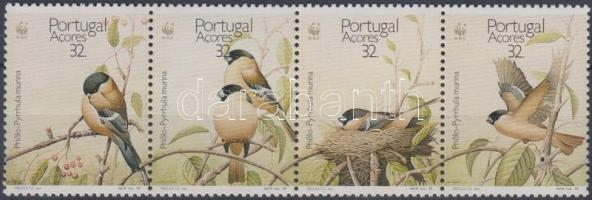 WWF Azores bullfinch stripe of 4 + 4 FDC, Azori-szigeteki süvöltő négyescsík + 4 FDC