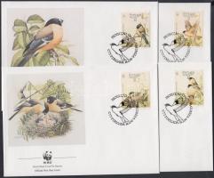 WWF Azores bullfinch stripe of 4 + 4 FDC Azori-szigeteki süvöltő négyescsík + 4 FDC