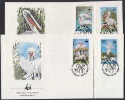 WWF Borzas gödény sor + 4 FDC WWF Dalmatian pelican set + 4 FDC