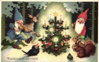 Christmas, dwarves, violin litho (EK)