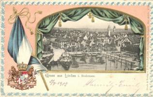 Lindau, frame, flag, coat of arms Emb. litho (EB)