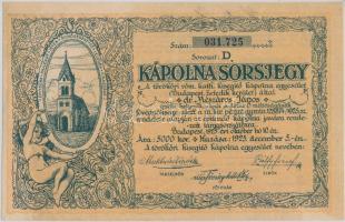 1925. december 5. "Kápolna Sorsjegy" "D" sorozat 5000K T:II-