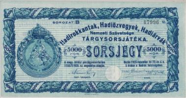 1925. "Hadirokkantak, Hadiözvegyek, Hadiárvák Nemzeti Szövetsége Tárgysorsjátéka" sorsjegye 5000K-ról T:I