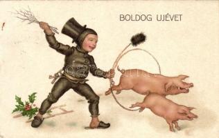 New Year, chimneysweeper, pigs litho (EK)