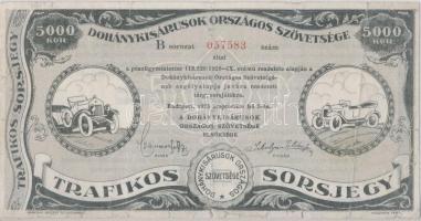 Budapest 1925. "Dohánykisárusok Országos Szövetsége - Trafikos Sorsjegy" sorsjegy 5000K-ról T:III-