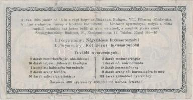 Budapest 1925. "Dohánykisárusok Országos Szövetsége - Trafikos Sorsjegy" sorsjegy 5000K-ró...