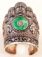 Ezüst (Ag) karperec repülő Buddha és jáde díszítéssel, jelzett, br: 96,1 g