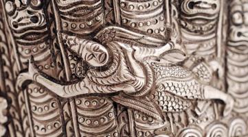 Ezüst (Ag) karperec repülő Buddha és jáde díszítéssel, jelzett, br: 96,1 g