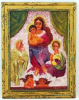 Benák János: Szent család, olaj, vászon, faroston, üvegezett fa keretben, 47,5×35 cm