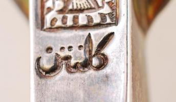 Gazdagon díszített ezüst (Ag) salátakeverő villa és kanál ébenfa nyéllel, foltos, jelzett, br: 234 g