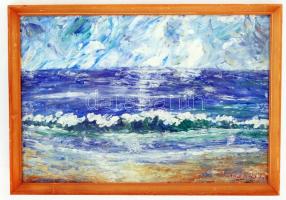 Benák János: A tengernél, olaj, vászon, faroston, üvegezett fa keretben, 48×32,5 cm cm